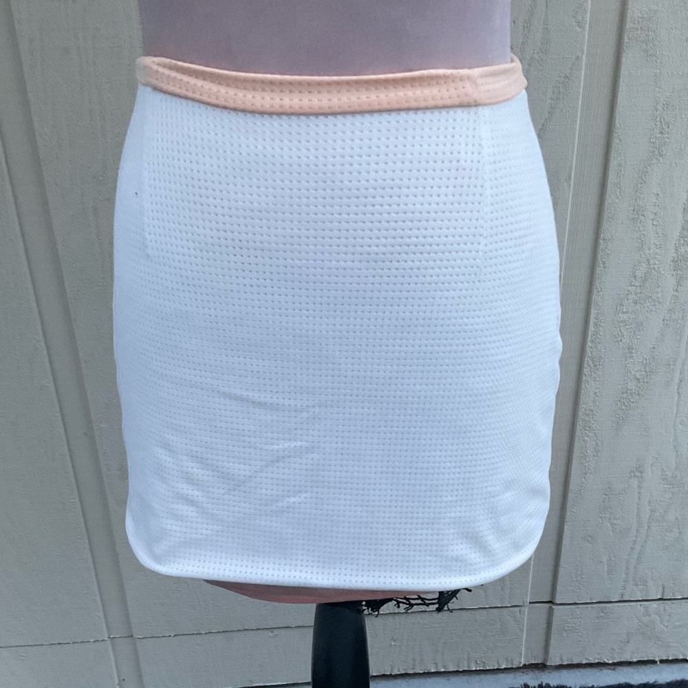 Sporty breathable stretch fitness tennis reversible fitted skirt peach & white S
